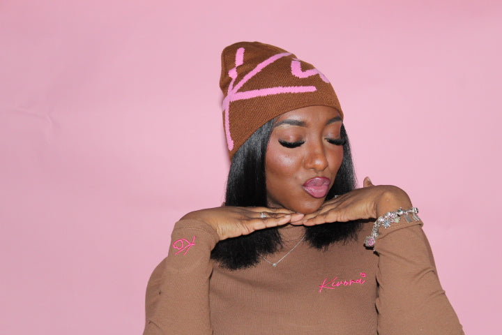 Brown and Pink Beanie