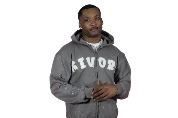 Grey Diamond Zip Up Hoodie