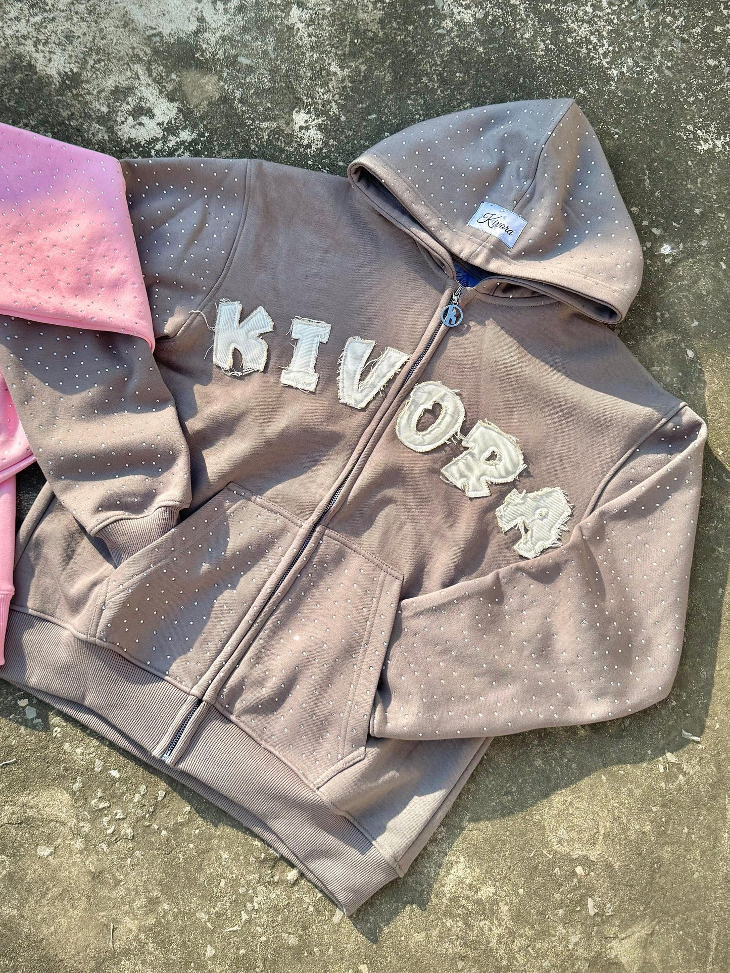 Grey Diamond Zip Up Hoodie