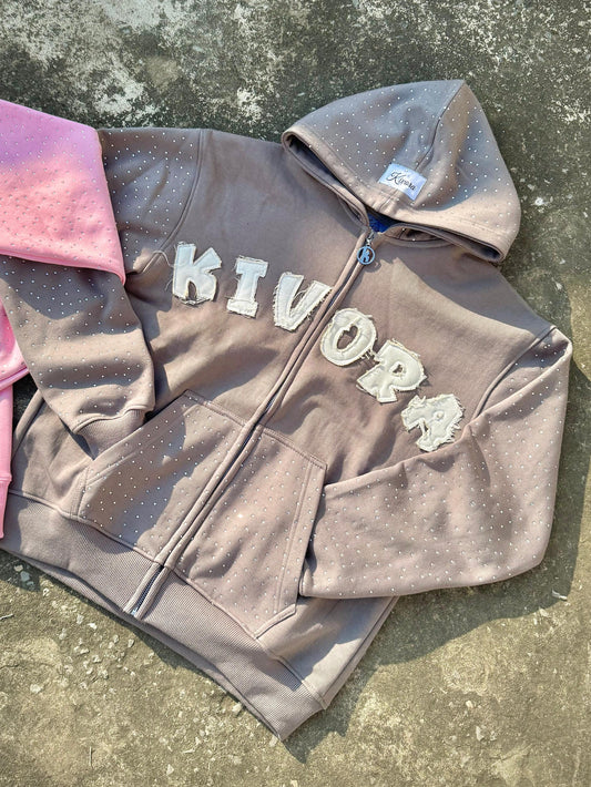 Grey Diamond Zip Up Hoodie
