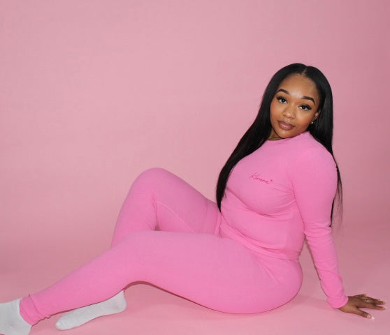 Sweetheart Pink Long Sleeve Set With Beanie