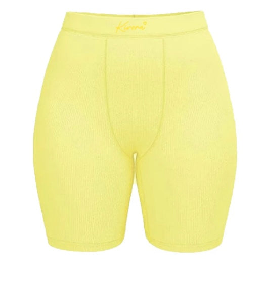 Butter Yellow Ribbed Shorts