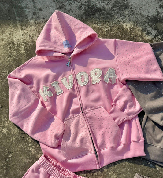 Pink Diamond Zip Up Hoodie