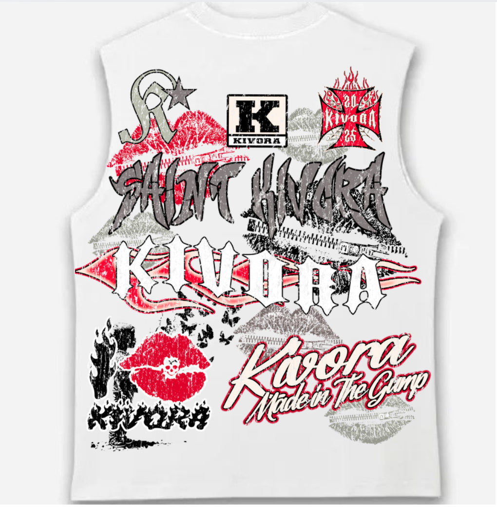 Sleeveless White & Red Statement Tee